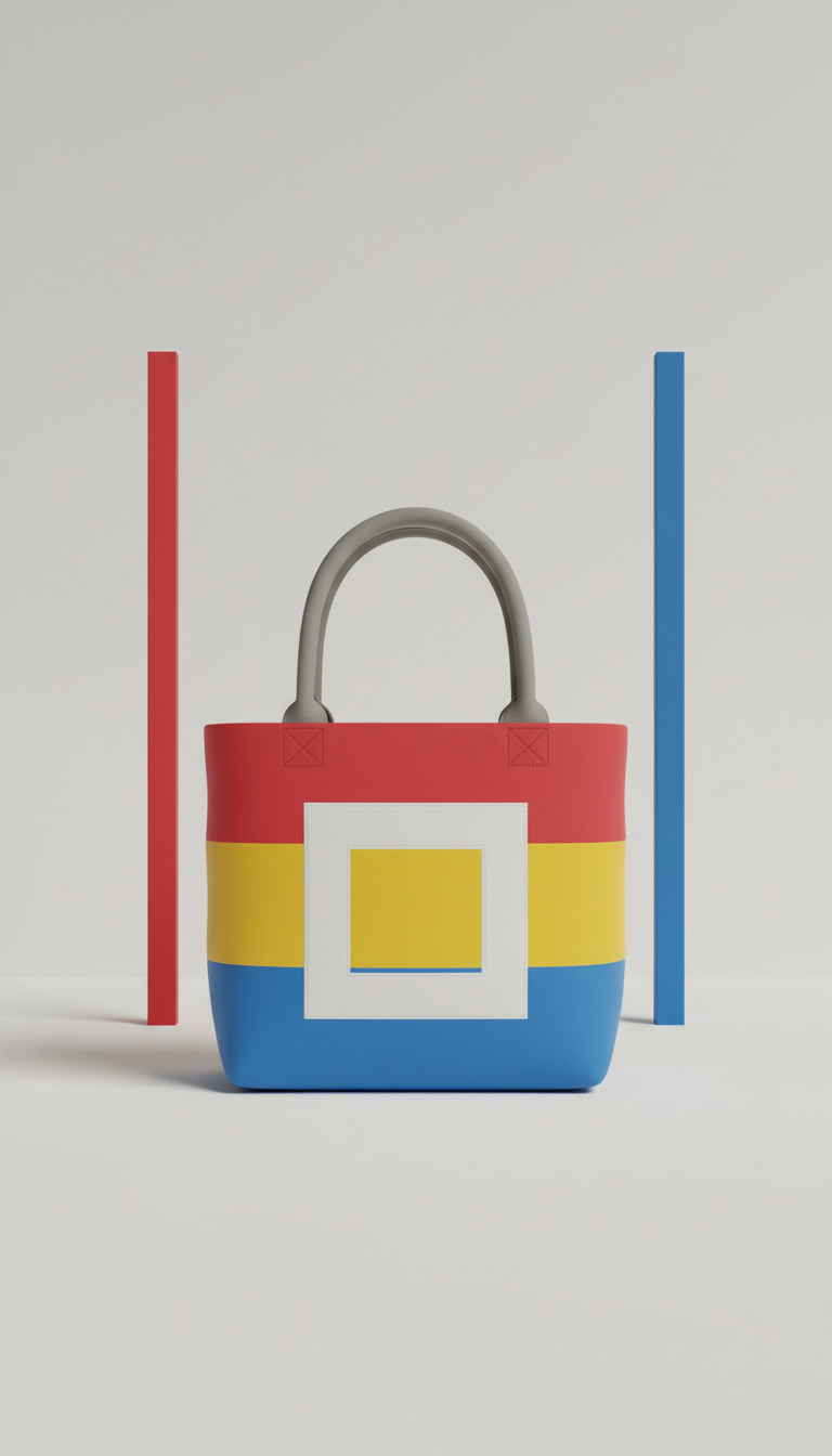 Color-blocked wearable art tote with oversized handles