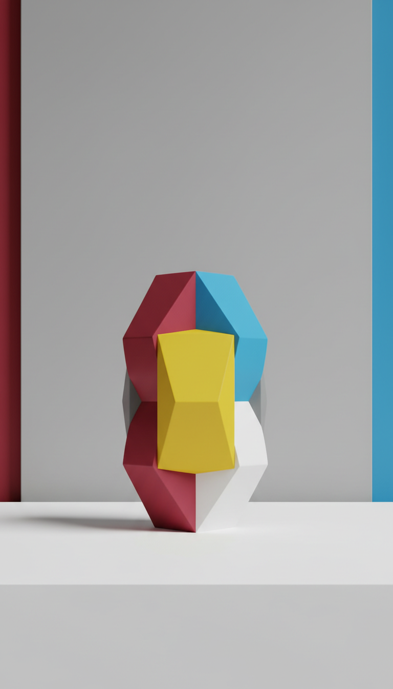 Geometric resin sculpture with neon accents